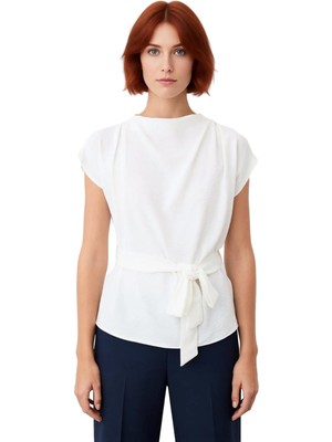 Ersefa Kadın Düğmeli Kuşaklı Kolsuz Dokuma Üst Kaliteli Şık Rahat Modern Zarif Günlük