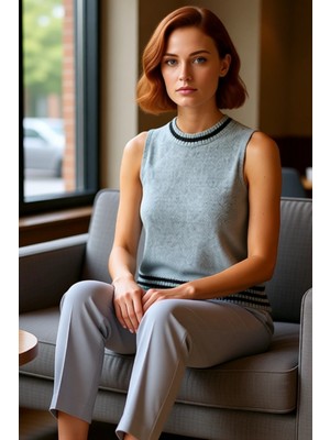 FRM Kadın Bisiklet Yaka Kolsuz Triko Bluz Konforlu ve Şık Günlük Stil Kaliteli Şık Rahat Modern