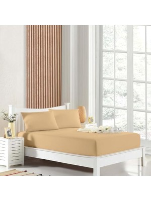 Misda Store Tek Kişilik Çift Kişilik Lastikli Çarşaf Takımı Nevresim Kumaşı Pamuk Polyester 90X190 100X200 120X200 140X200 150X200 160X200 180X200 200X200 (Bej, 180X200 Battal Boy)