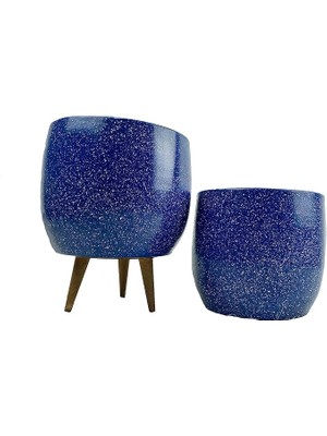 Tasarımı Ev Dekorasyon Aksesuar Lacivert Granit Toprak Saksı Saksılık Salon Çiçeklik Ikili Set Ayaksız - 3 Ayaklı- 19 cm