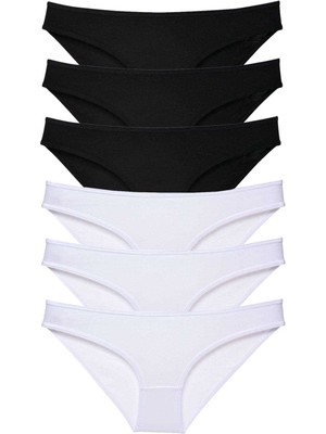 MELENERS 6 Adet Eko Set Likralı Kadın Slip Külot Siyah Beyaz
