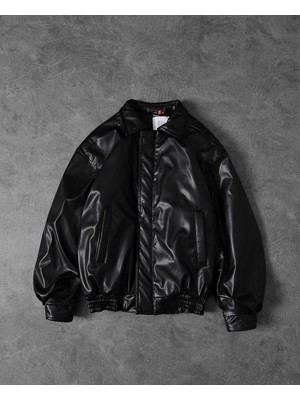 Baselco Erkek Oversize 90’s Vintage Kalıp Siyah Deri Biker Ceket Kalın Yapı Ve Polo Yaka