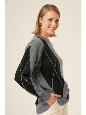 Ftz Women Kadın Baklava Desenli Kazak  Gri 25094