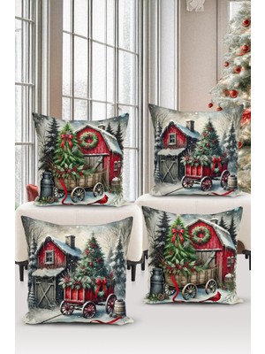 Bertille Home Yılbaşı Serisi Çift Tarafı Dijital Baskılı  4'lü Kırlent Kılıfı Seti (Christmas Noel Cushion Cover)