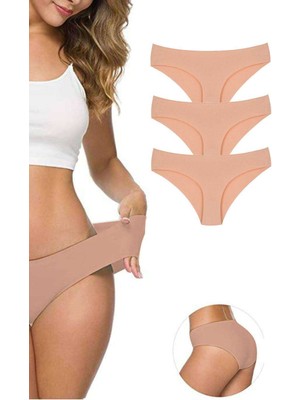 MELENERS 3 Adet Kadın Dikişsiz Lazer Kesim Esnek Iz Yapmayan Külot Ten