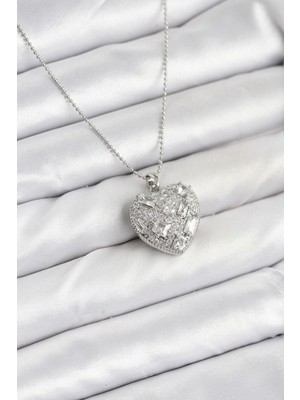 Prativas 316L Çelik Zincir Gümüş Zirkon Taşlı Kalpli Kadın Kolye - PRT3500EB09348