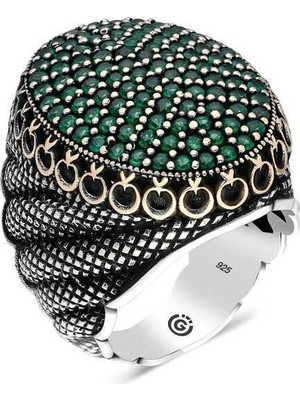 Gumush Gümüş Yeşil Zirkon Taşlı Oval Erkek Yüzük - 21