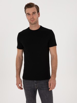 Cacharel Erkek Siyah Slim Fit %100 Pamuk Bisiklet Yaka Basic T-Shirt 50324401-VR046