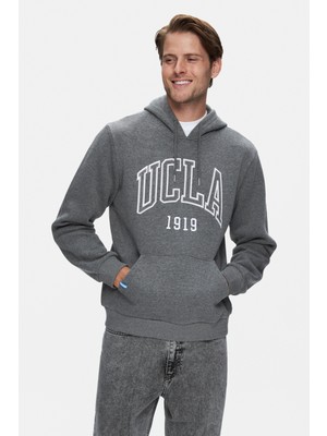 Ucla Jepsen Koyu Gri Kapüşonlu Nakışlı Standard Fit Erkek Sweatshirt