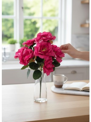 Nettenevime Yapay Çiçek Fuşya 10LU Gül Demeti 40*30CM