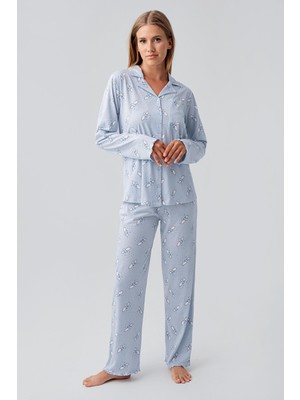 Artış Collection Uzun Kollu Desenli Düğmeli Esnek Pamuklu Hamile Pijama Takım 18200