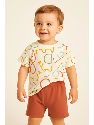 Dinamik çocuk Erkek Bebek Fil Desenli Renkli Elephant 2li Yazlık Takım Alt Üst 6-9-12AYLIK