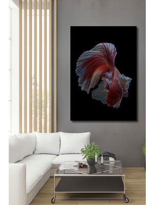 Teona Ahşap Dekoratif Ahşap Dikdörtgen Tablo Renkli Betta Balığı Çerçeve Görünümlü