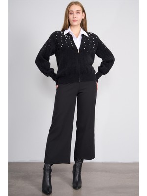 Çetinkaya Miyamira 7535 Yüksek Bel Geniş Paça Pantolon Siyah