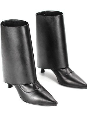 Gökhan Talay Lazuno Siyah Cilt Esnek Yumuşak Kaymaz Taban Yakalı (6cm) Streç Bot