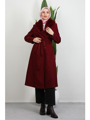 Arven Kürklü Kaban Bordo