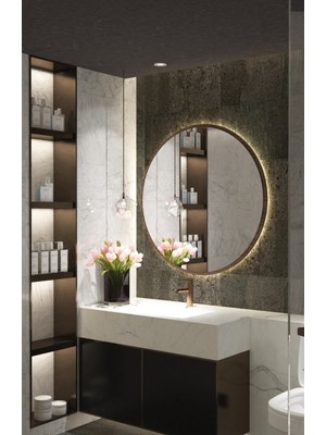 Wallover Design Kablosuz Pilli Ledli Ceviz Mdf Çerçeveii 4mm Kalite Dekoratif Ayna (Piller Hediye)