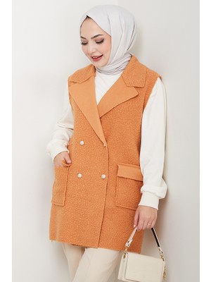 İlkimay.com Kapak Cepli Düğmeli Yelek 1649 - Taba