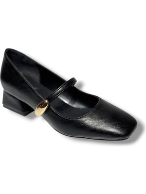 Cakgo Cshoes 175-26 Cilt Deri Bantlı Kısa Kare Topuklu Kadın Ayakkabı