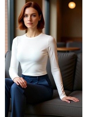 FRM Kadın Moda Şık Üst Giyim Crop Bisiklet Yaka Slim Kalıp Örme Viskoz Yumuşak Kumaşlı Fitted Esnek Bluz