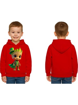 Sedirli Unisex Groot Baskılı Çocuk Swaetshirt Kapüşonlu 3 Iplik Şardonlu