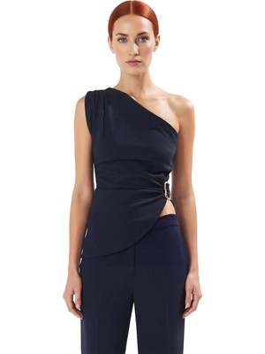 Ersefa Kadın Drapeli Kayık Yaka Tek Kol Örme Üst Kaliteli Şık Rahat Modern Zarif Günlük