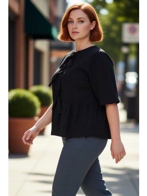 PayBuy Kadın Kahverengi Düz Desenli Dokuma Bluz Uzun Boy A Line Siluet Cool & Comfort Persona Truvakar Kol