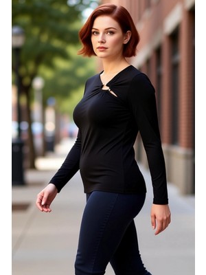 PayBuy Kadın Asimetrik Yaka Detaylı Örme Bluz Büyük Beden Konforu Kaliteli Şık Rahat Modern Zarif