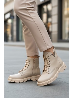 Ayakmod Bej Cilt Fermuarlı Kadın Bot 351071 Z