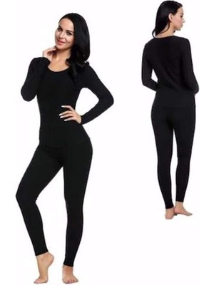 Litaetrend Kota Kadın Kışlık Termal Sıcak Tutan Tayt ve Fanila Takım 2'li Set Siyah