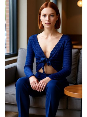 FRM Moda V Yaka Örme Regular Düz Desen Casual Günlük Regular Uzun Kol Bluz