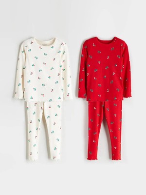 LC Waikiki Bisiklet Yaka Çiçekli Kız Bebek Pijama Takımı 2'li  (W5)