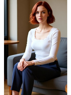 FRM Kadın Kare Yaka Dantelli Crop Uzun Kollu Örme Bluz Kaliteli Şık Rahat Modern Zarif Günlük