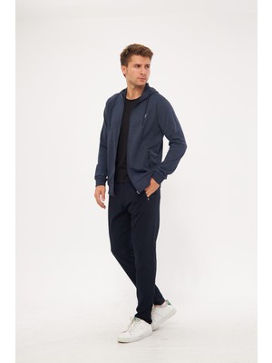 Marco Ferry Erkek Pamuklu Tam Fermuarlı Kapüşonlu Eşofman Takımı Indigo 5296-İ