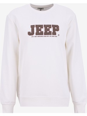 Jeep Bisiklet Yaka Nakışlı Ekru Erkek Sweatshırt J5WM-SWT7571