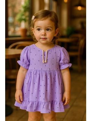 Kidaxi Müslin Desenli Elbise 6-9/9-12/18-24/24-36AY