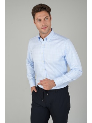 Bisse Erkek Uzun Kollu Regular Fit Pamuk Açık Mavi Gömlek GMEKS252064_33