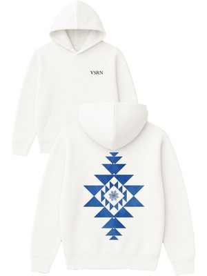 Vsrn Üçgen Origami Tasarım Baskılı Oversize Beyaz Kapüşonlu Sweatshirt
