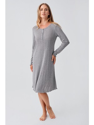 Artış Collection Uzun Kollu Düğmeli Ajurlu Esnek Pamuklu Kısa Gecelik 18107
