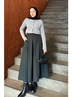 Lamelif Links Desenli Crop Hırka Gri