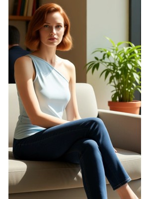 FRM Kadınlar Için Tek Kol Detaylı Keten Degaje Yaka Crop Üst Kaliteli Şık Rahat Modern Zarif Günlük