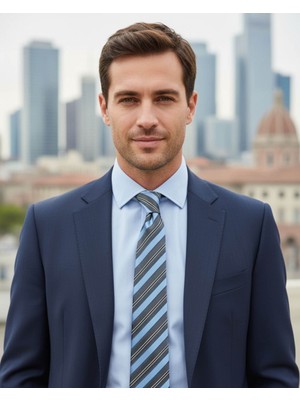 1001 Kravat Mavi Gri Çizgili 8 Cm genişliğinde Klasik Kravat