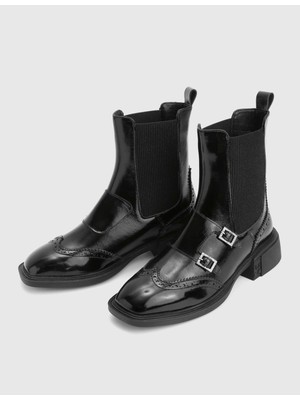 İLVİ Sher Hakiki Rugan Deri Siyah Kadın Bot