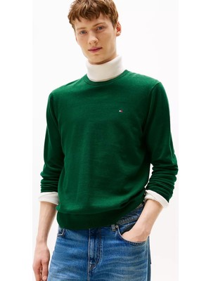 Tommy Hilfiger Erkek Regular Fit Bisiklet Yaka Kazak - Yeşil