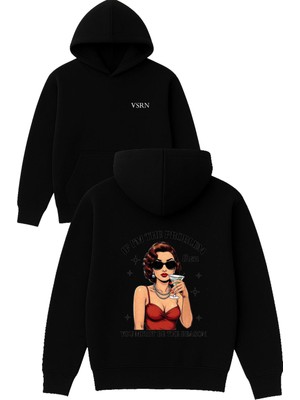 Vsrn If Im Problem Tasarım Baskılı Oversize Siyah Kapüşonlu Sweatshirt