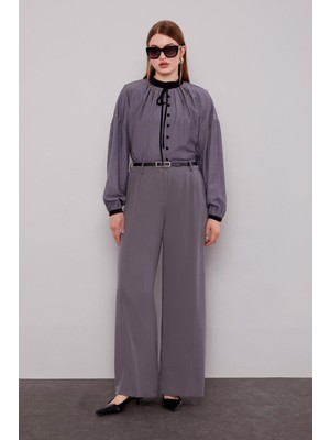 Lêvi D'or Antrasit Düz Kesim Palazzo Pantolon