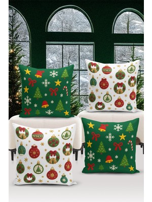Bertille Home Yılbaşı Serisi Çift Tarafı Dijital Baskılı  4'lü Kırlent Kılıfı Seti (Christmas Noel Cushion Cover)