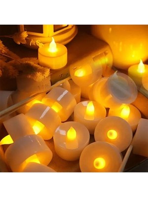 Misda Store Dekor Işıklı Ramazan Mumları 24 LED Işıklı Mum Gün Işığı Pilli LED Işık Mum Pilli Mum Gün Işığı LED Gün Işığı