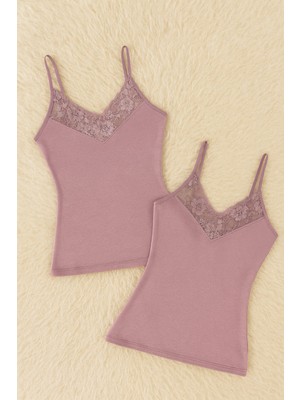 Alissa Kadın Modal Pamuklu Likralı Dantel Detaylı Ip Askılı 2'li Atlet