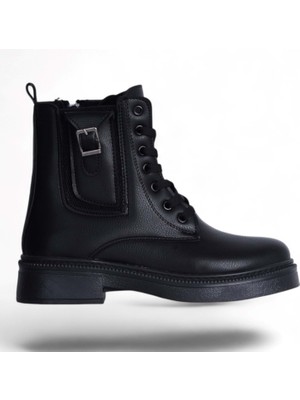 Scarletta M-458 Siyah-Krem Kışlık Kadın Bot Ayakkabı